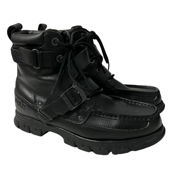 Polo Ralph Lauren Other - Polo Ralph Lauren Black Zig Zag II Moto Combat Boots Size 9